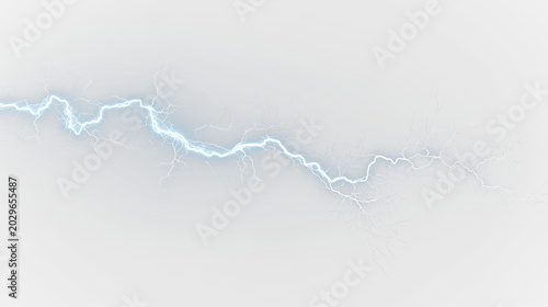 Fotografi Blue and white bright lightning bolt appears isolated on transparent background