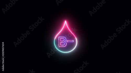 B blood type in neon light drop symbol with donation fluorescent illustration negative molecule research biochemistry