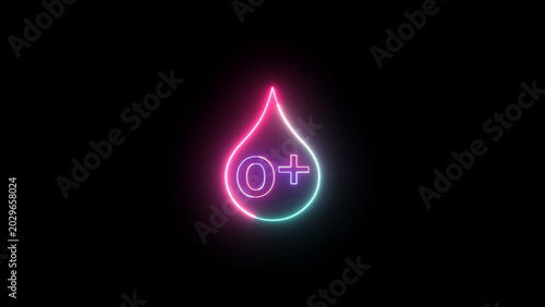 O+ blood type in neon light drop symbol with donation fluorescent illustration positive molecule research biochemistry