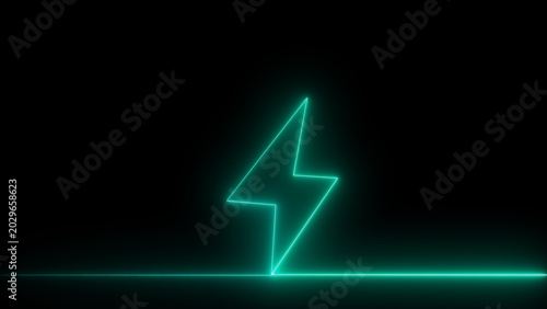 Turquoise neon lightning bolt on black background with turquoise electric abstract background illustration energy symbol