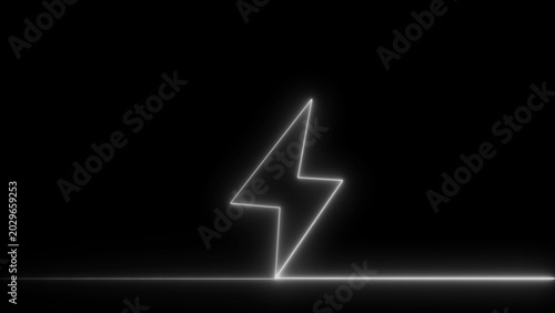 White neon lightning bolt symbol on a black background digital art lightning electric electricity abstract illustration