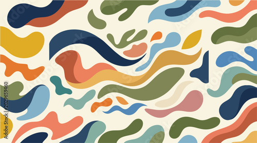 Photos Vibrant abstract shapes dance across a cream background