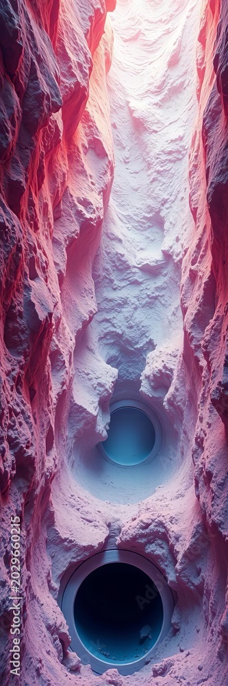 Naklejka premium Dreamy pastel excavation, earth softened by light, pipe's path unfolds below, engineering, aerial