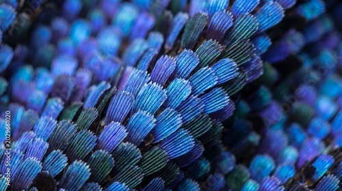Extreme Macro of Iridescent Blue and Purple Butterfly Wing Scales, Microscopic Texture of Insect Wing