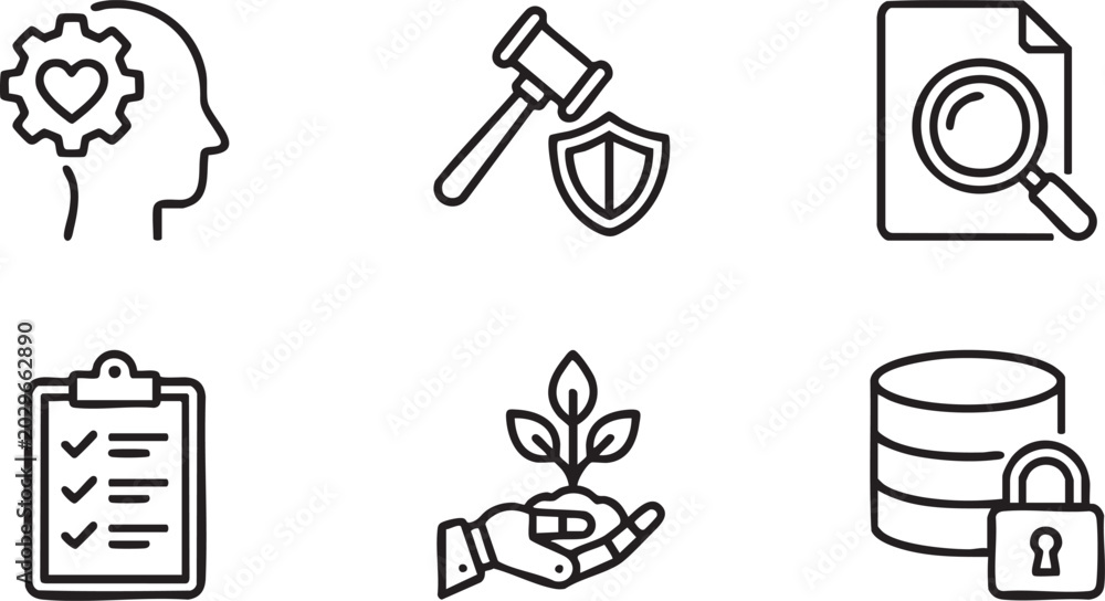 Fototapeta premium Compliance Management Risk Assessment and Transparency Monitoring Line Icons Set