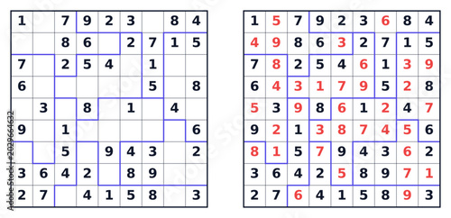 Tableau sur toile Sudoku puzzle grid with easy difficulty level and filled numbers
