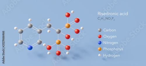 Canvas-taulu risedronic acid molecule, molecular structure, bisphosphonate 3d model, Structur