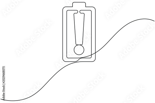 Low battery charge problem warning alert sign exclamation mark one line drawing minimalist vector illustration