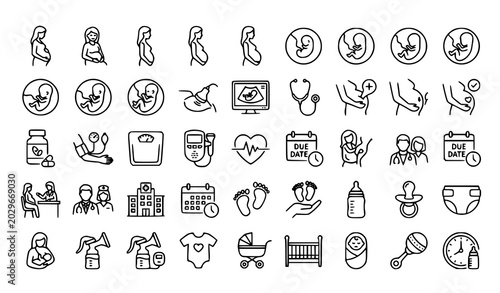 Quadro su tela Modern pregnancy outline icon collection with maternity care and prenatal baby v