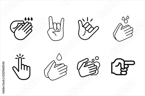 hand gesture icons set line art style on white background