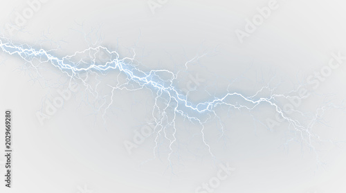 Billede på lærred Blue and white lightning bolt isolated on transparent background with bright blu