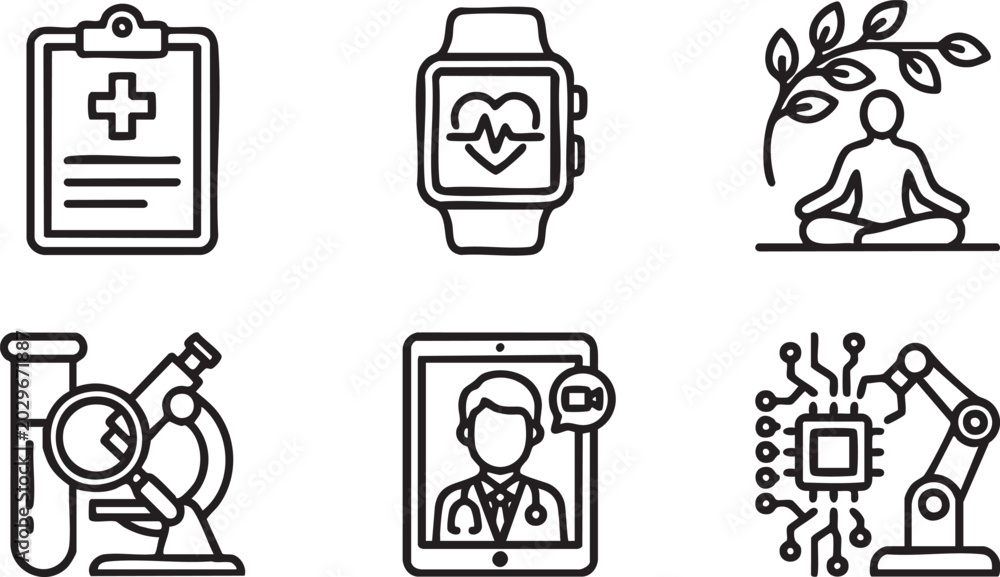 Obraz premium Healthcare Management and Medical Research Icons