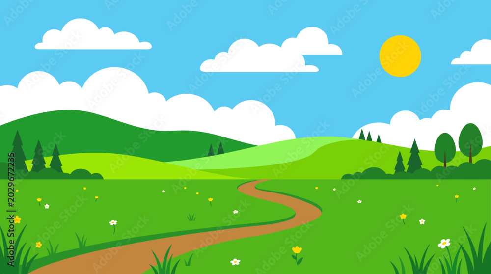 Obraz premium a cartoon landscape with a winding road.
