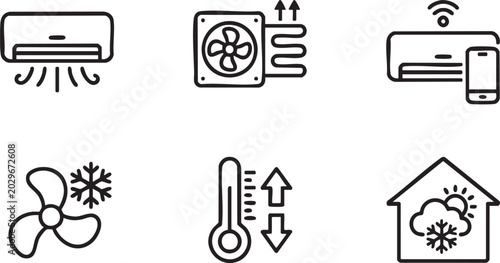 HVAC Systems Renewable Energy and Smart Home Technology Line Icons Set
