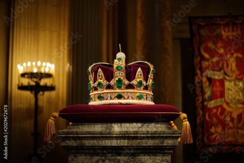 Royal Crown with Emeralds and Diamonds on Display