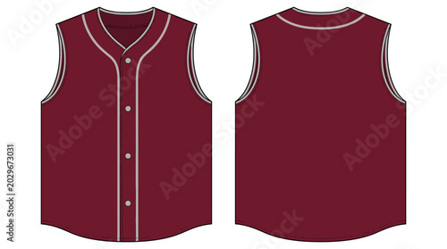 Maroon sleeveless baseball vest jersey template vector illustration on transparent background