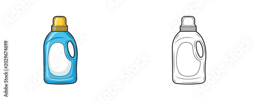 фотографія Cartoon laundry detergent plastic bottles in flat colored and black outline styl