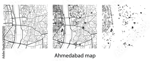 Tableau sur toile Ahmedabad city map vector illustration set with street roads network, urban plan