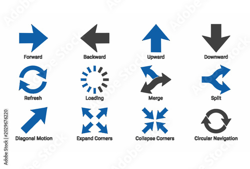 Obraz na płótnie Creative Directional Movement Arrow Icons Vector Pack with Modern Expand and Col