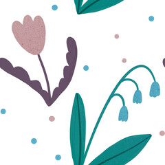Wandcirkels Aquarel prints patronen Cute floral seamless pattern with tulip and lily of the valley in flat style  © BloomPix