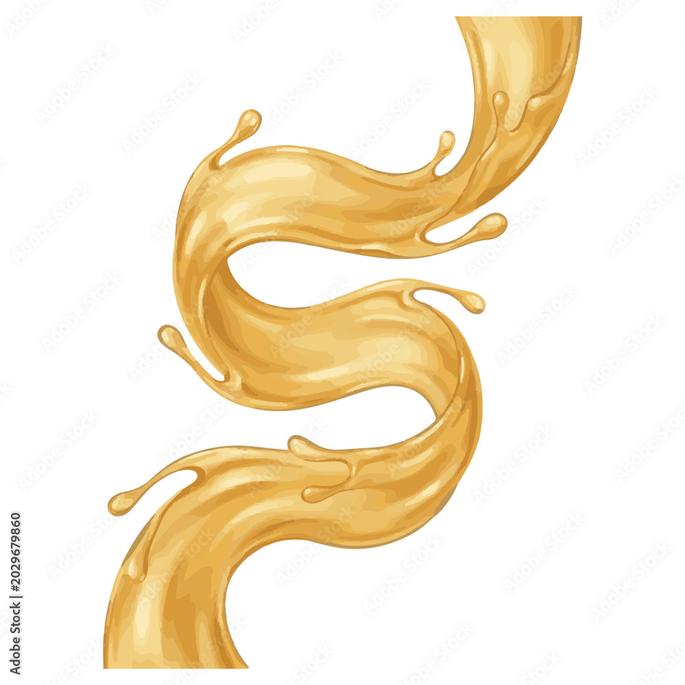 Fototapeta premium Golden Apple Juice Splash Flowing Like Liquid Ribbon in Glossy 3D Vector Style