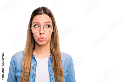 Tablou pe pânză Close-up portrait of her she nice attractive lovely funny confused girlish strai
