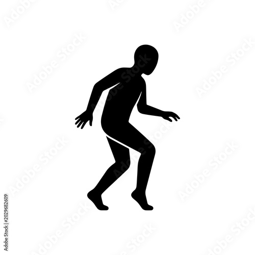 Black silhouette icon of a person in a walking, crouching or sneaking posture, isolated on white background.