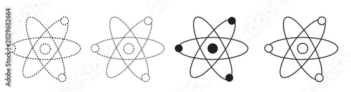 Foto Collection of atomic model illustrations depicting nucleus and orbiting electron
