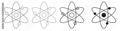 Foto Various illustrations of atomic models showing nucleus and orbiting electrons wi