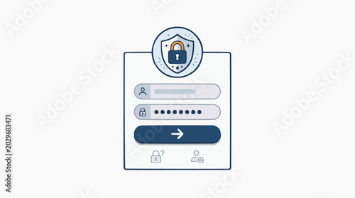 Login screen with username and password fields and a security icon