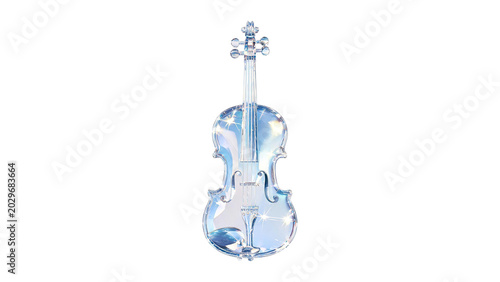 Exquisite crystal violin glowing with sparkling diamond reflections and magical lens flares. A luxury graphic asset perfect for elegant branding, musical themes, and dreamlike designs.