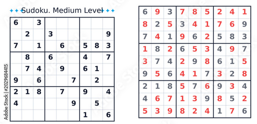 Konstfotografi Sudoku puzzle layout with medium level grid and solution