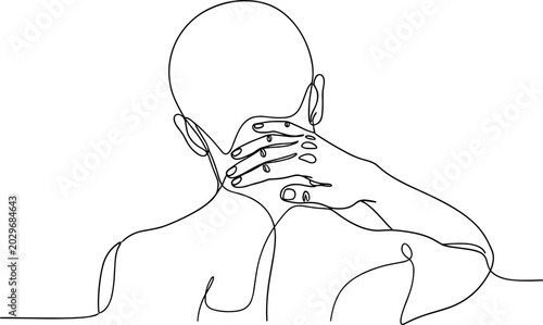 Neck Pain Relief: Woman's Hand Massaging Stiff Neck - Minimalist Line Art