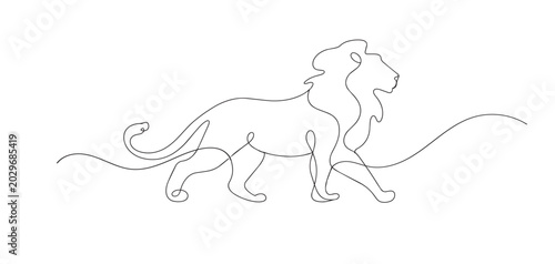 Photography One line drawing of majestic lion standing proudly