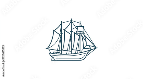 Foto Vintage Sailing Ship Illustration Isolated on White.