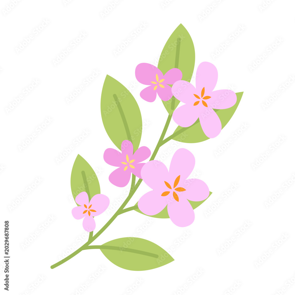 Obraz premium Blooming Flower Branch Flat Vector Illustration.