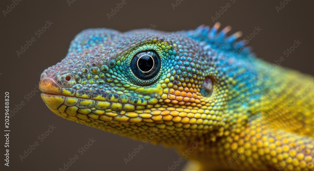 Fototapeta premium colorful lizard head close-up profile.