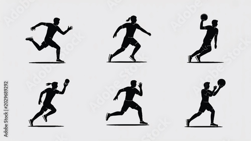 Vector illustration of basketball players in various action poses with athletes