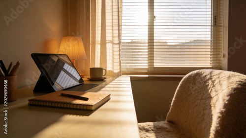 Cozy Workspace with Desk and Tablet