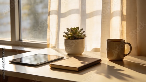 Cozy Workspace with Desk and Tablet