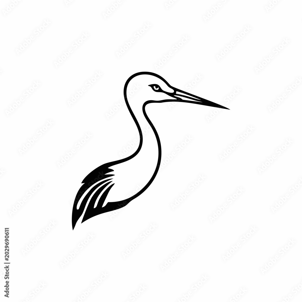 Fototapeta premium Elegant Minimalist Crane Bird Line Art Vector Logo Design with Modern Wildlife Silhouette Illustration