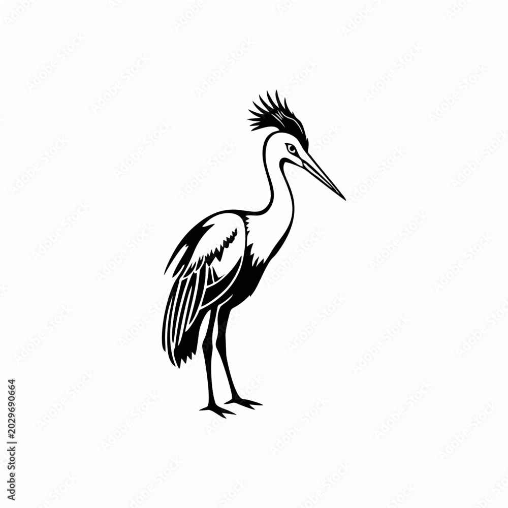 Fototapeta premium Elegant Minimalist Crane Bird Line Art Vector Logo Design with Modern Wildlife Silhouette Illustration