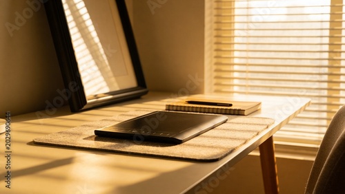 Cozy Workspace with Desk and Tablet