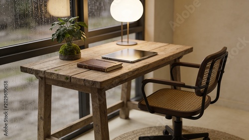 Cozy Workspace with Desk and Tablet