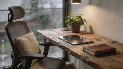 Cozy Workspace with Desk and Tablet