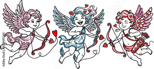Fényképezés Dynamic Cupid Figures in Vibrant Rainbow Colors