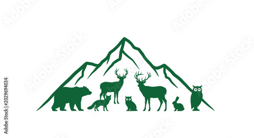 Konstfotografi Green silhouettes of forest animals standing.