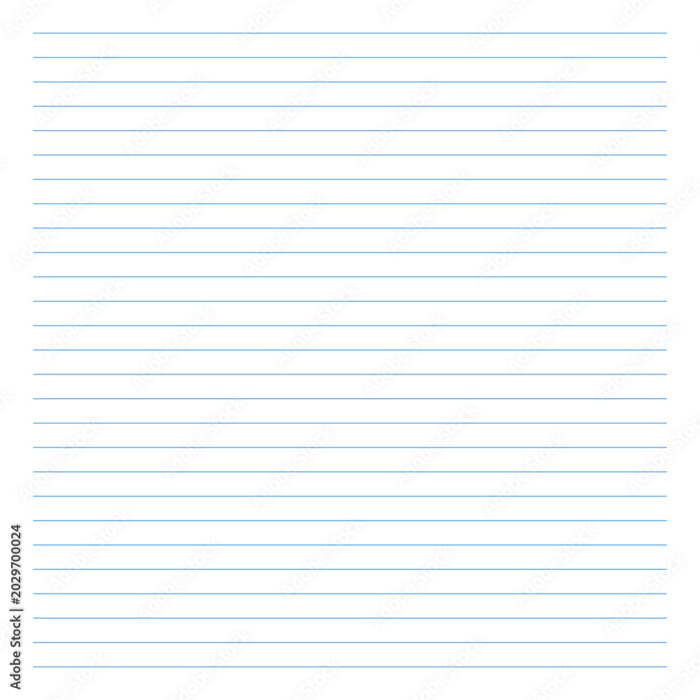 Fototapeta premium Notebook paper lined sheet sample. Blank sheet of lined paper. Paper typography template for notes, writing, sketching, journaling. Blue lined sheet for school, office, work. Education flat background