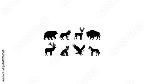 Photos Modern USA animal vector collection with wolf deer grizzly and American wildlife
