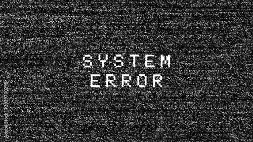 Retro sci-fi system error warning screen with analog TV static distortion